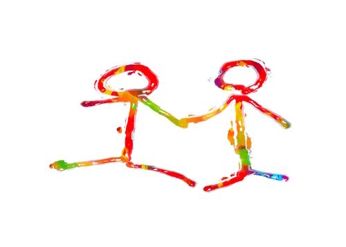 happy couple holding hands in red yellow blue green Mural by Timmy333