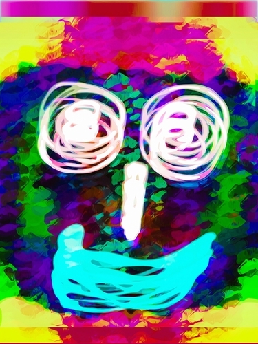 funny face with blue lip and pink green blue kisses abstract background Mural by Timmy333