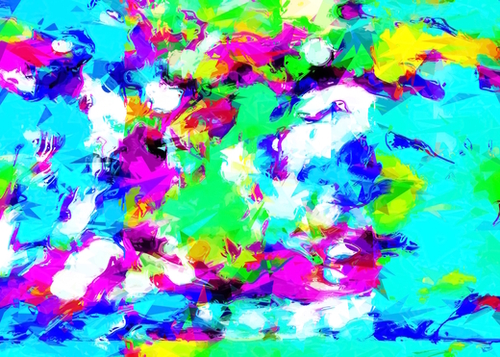 psychedelic geometric pattern painting abstract background in blue green pink yellow Mural by Timmy333