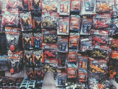 robot toy and car toy at the toy store pattern background Mural by Timmy333