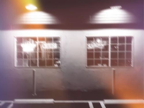night light in the city outside the restaurant in black and white Mural by Timmy333