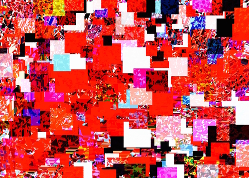 geometric square pixel pattern abstract in red blue pink Mural by Timmy333