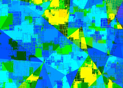 geometric triangle pattern abstract in blue yellow green Mural by Timmy333
