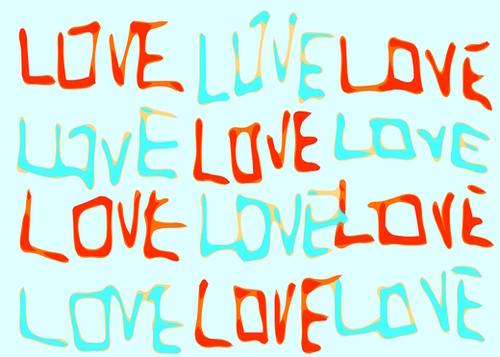 LOVE alphabet handwriting drawing in red and blue Mural by Timmy333