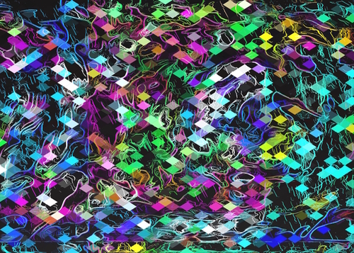 psychedelic geometric pixel abstract pattern in green blue pink yellow black Mural by Timmy333