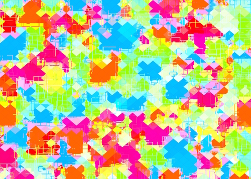 geometric pixel square pattern abstract in pink blue green orange Mural by Timmy333