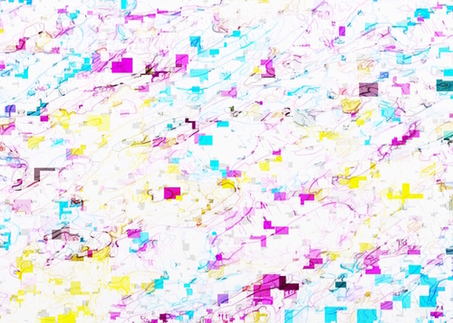 psychedelic geometric square pattern abstract background in pink blue yellow Mural by Timmy333