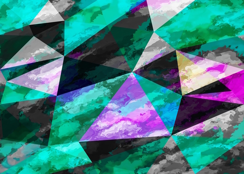 psychedelic geometric triangle pattern abstract with painting abstract background pink and green Mural by Timmy333