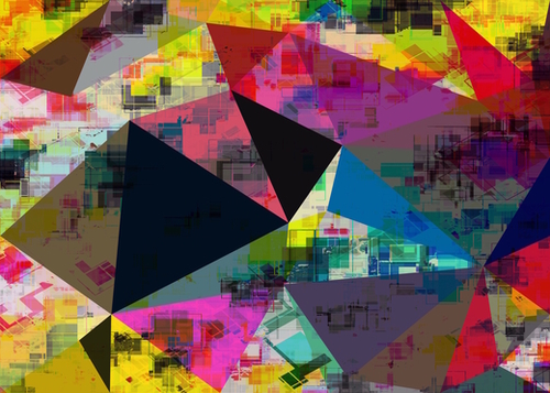 psychedelic geometric triangle pattern abstract with painting abstract background in pink blue yellow red green Mural by Timmy333
