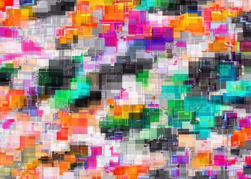 psychedelic geometric square pixel pattern abstract in orange green pink blue Mural by Timmy333
