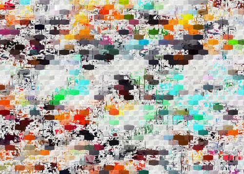 psychedelic geometric square pattern abstract background in blue orange red yellow green brown Mural by Timmy333