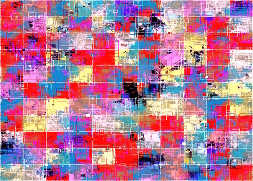 psychedelic geometric square pixel pattern abstract background in red pink blue yellow Mural by Timmy333