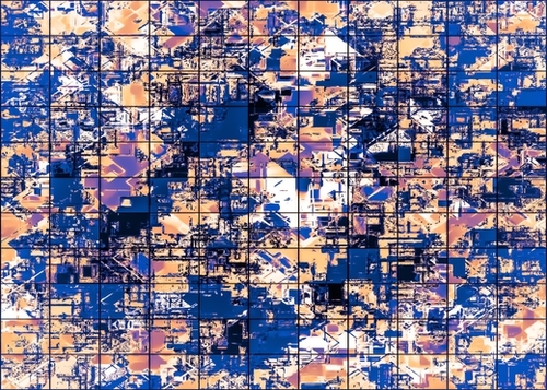 psychedelic geometric square pattern abstract background in blue pink purple Mural by Timmy333