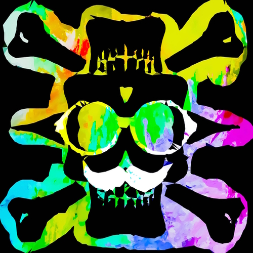old vintage funny skull art portrait with painting abstract background in green yellow pink blue Mural by Timmy333