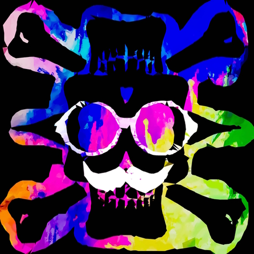 old vintage funny skull art portrait with painting abstract background in pink blue yellow green Mural by Timmy333