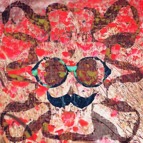 vintage old skull portrait with red poppy flower field abstract background Mural by Timmy333