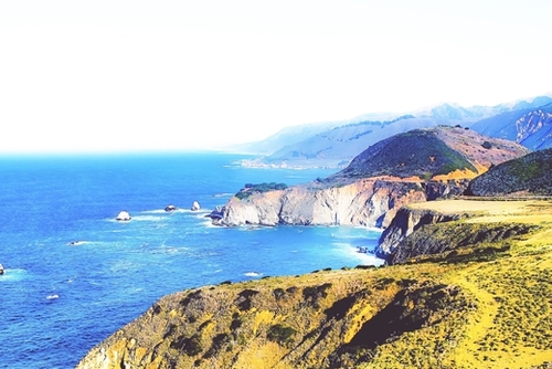 mountain with ocean view at Big Sur, Highway 1, California, USA Mural by Timmy333
