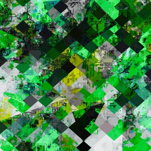 vintage psychedelic geometric square pixel pattern abstract in green and yellow Mural by Timmy333