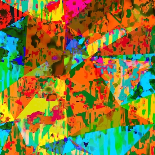 geometric triangle polygon pattern abstract in orange green yellow blue Mural by Timmy333
