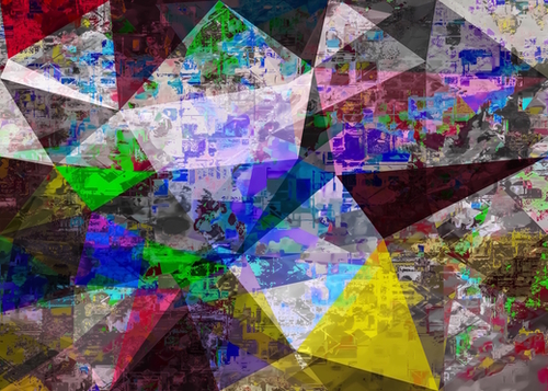 vintage psychedelic triangle polygon pattern abstract in blue purple yellow green Mural by Timmy333