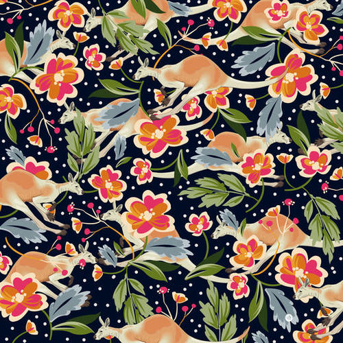 Pattern flowers and kangaroo Mural by mmartabc
