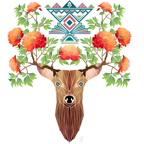 deer flowers Mural by Manoou