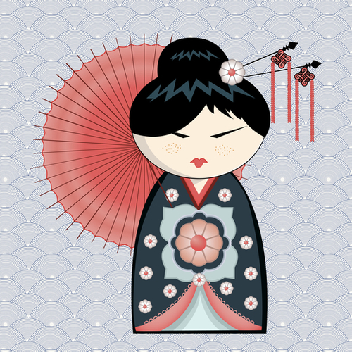 Red umbrella kokeshi Mural by PIEL Design