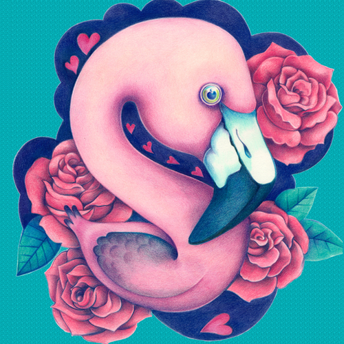 Heart Queen Flamingo Mural by Anna Cannuzz Canavesi