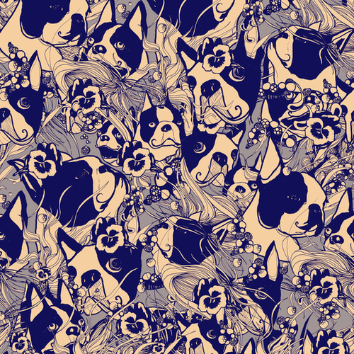 boston terriers blu Mural by Giulioiurissevich